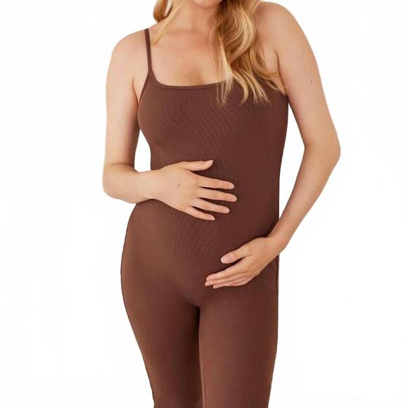 NEW BUMPSUIT sculpting rib soft maternity unitard jumpsuit in brown - Picture 4 of 4